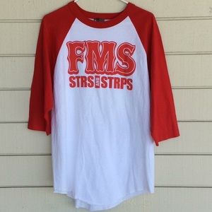 Vtg Famous Stars & Straps Red Baseball T Shirt L